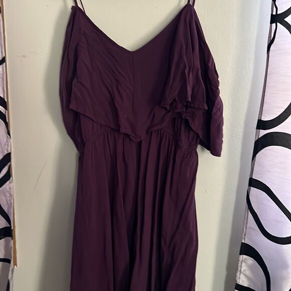 Women Express Cold Shoulder Purple V Flap Short Rayon Soft Dress Size Small - Picture 6 of 9